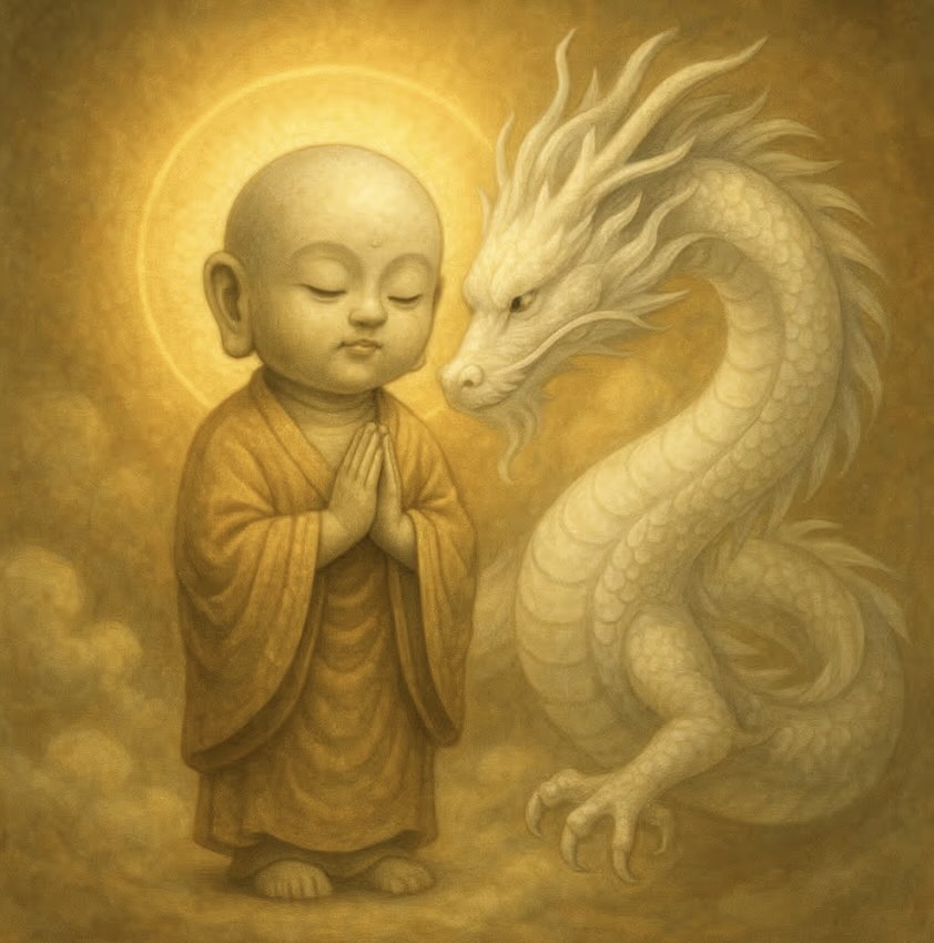 Divine White Dragon & Prayerful Jizo - POWERFUL JIZO nft-G012-JZ-A0004