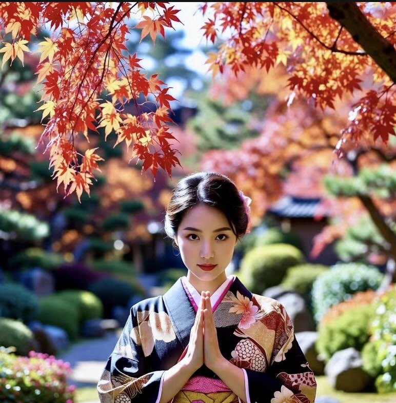 Graceful Prayer Under Autumn Maple nft-G015-JL-A0025