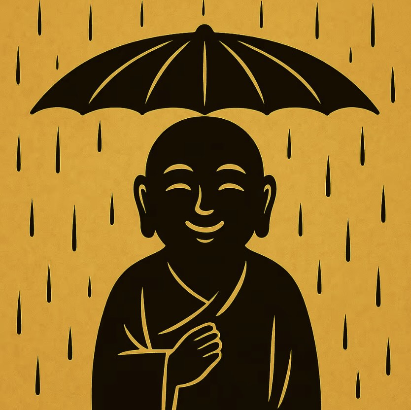 0044 Digital Talisman – Umbrella Jizo – Smiling in the Rain